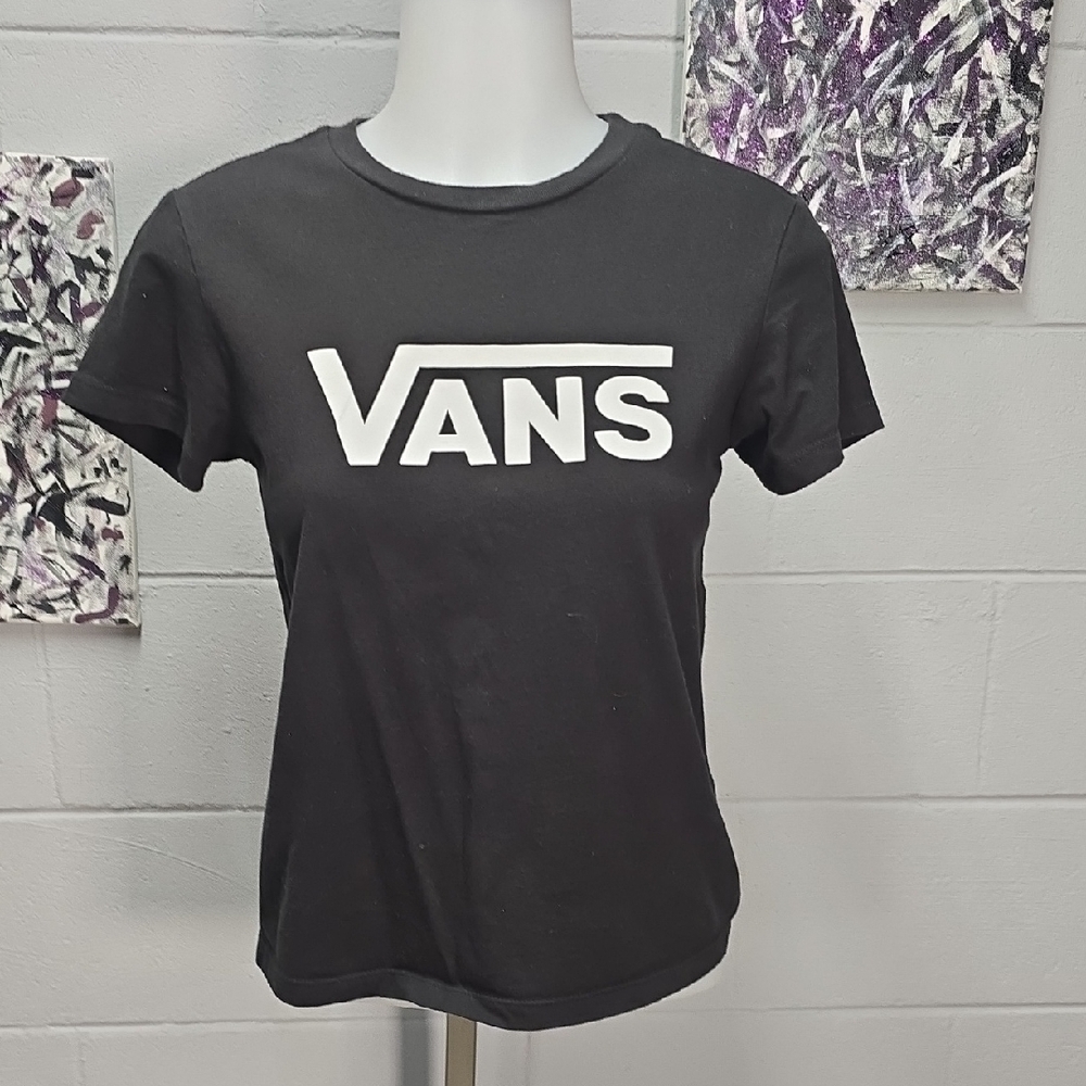 Vans Black Tee with White Logo - Women's Short Sleeve